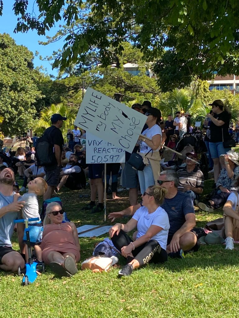 Brisbane Anti-Lockdown protest  "my body by choice" sign