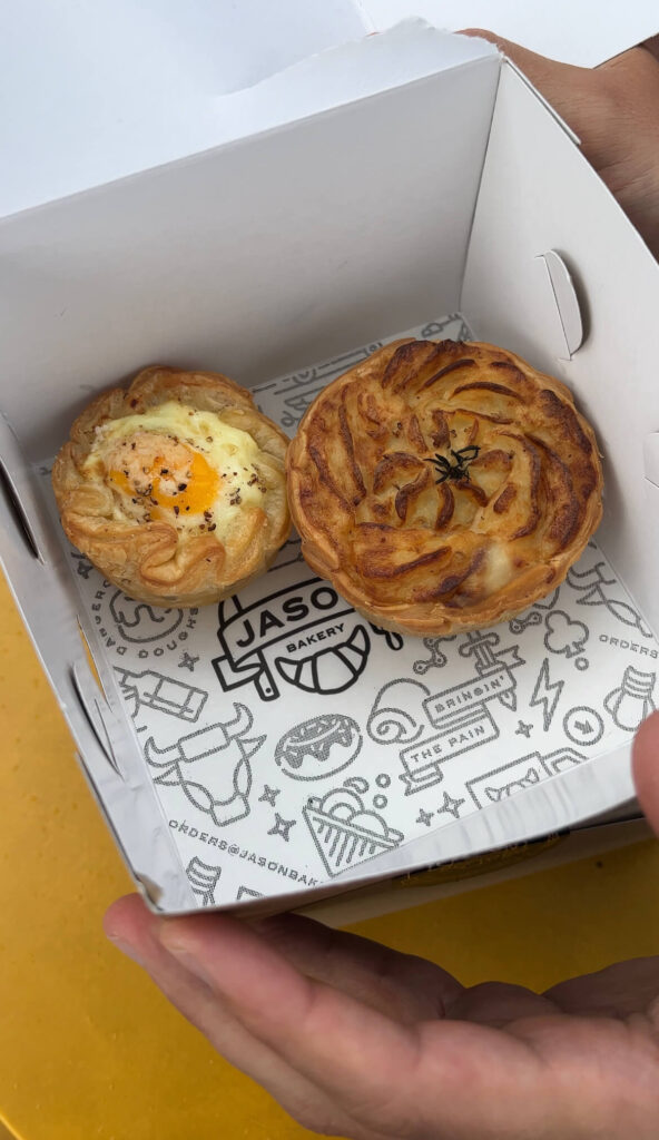 chorizo eggie and meat pie from Jason Bakery