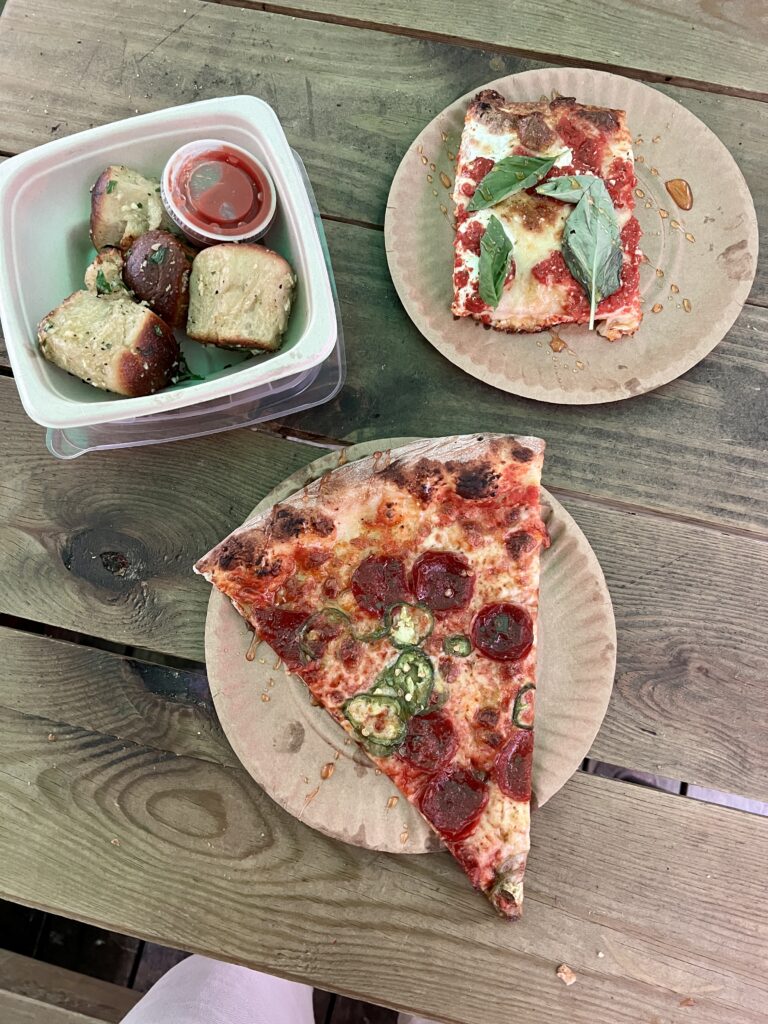 pizza slices from Scarr's pizza in NYC