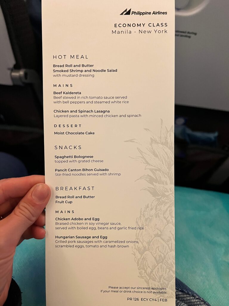 Philippine Airlines menu